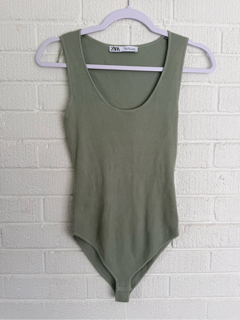 Zara Olive Green/Sage Ribbed Scoop Neck Bodysuit